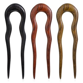 3 Pack Wooden Hair Sticks for Women, U Shaped Hair Fork, French U Shaped Hairpin with Two Prongs Hair Clips, U Shape Hair Forks for Long Hair, Frosted French Hair Pin, Vintage Matte Hair Pins