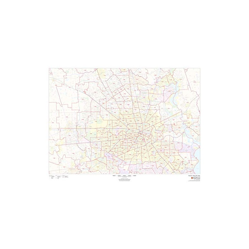 Houston, Texas Zip Codes - 48" x 36" Paper Wall