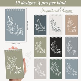 Motipuns 30 Pcs Small Inspirational Notebooks 3 x 5'' Mini Aesthetic Motivational Top Spiral Pocket Notepad Journal Employee Teacher Nursing Appreciation Gift EMS CNA Gifts, 32 Pages/Per