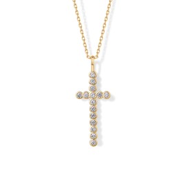 PAVOI 14K Yellow Gold Plated Cubic Zirconia Cross Pendant Necklace for Women | Linear Bezel CZ Religious Cross Faith Pendant