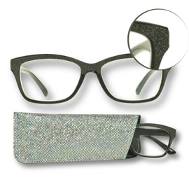 proSPORT Womens Reading Glasses 3.00 Full Lens Clear Black FrameChristmas Glitter Bling Shiny Crystal Rectangular