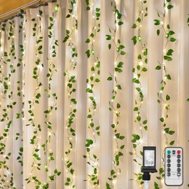 suddus 200 LED Vines with Lights Plug in, 6.5ft x 6.5ft Pothos Curtain Fairy Lights with Remote, Hanging Fairy Lights with Vines for Bedroom,Wall,Dorm,Wedding,Party,Indoor Decor(Warm White)