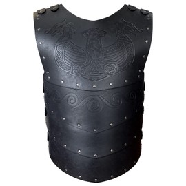 HiiFeuer Viking Faux Leather Embossed Langskip Chest Armor, Retro Medieval Knight Leather Armor for LARP/Cosplay (Black B)