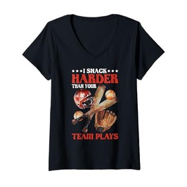 Womens I Snack Harder Than Your Team Plays Baseball V-Neck T-Shirt