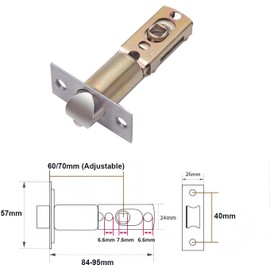 Mortice Latch 60/70mm Adjustable Passage Door Latch with Steel Panel Tubular Latch for Internal Doors Knob Lock Lever Door Handles
