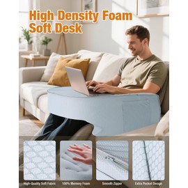 ASIEIT Reading Pillow for Laptop, Large Lap Desk Pillow for Adult, Arm Rest Pillow for Children, Memory Foam Gaming Pillow for Working, Gaming, Reading, Arm Rest Pillow with Pocket for Couch Bed Gray