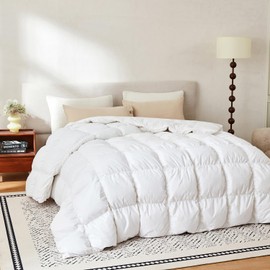 GDFP Goose Down Comforter Queen Size, All Season Duvet Insert with Bread Design, 50oz Fill Weight, Cotton Down Cover, 90"x90" White
