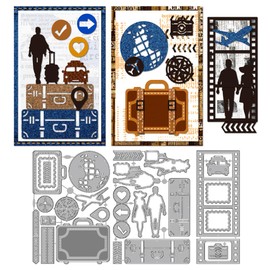 MAYJOYDIY Travel Motif Cutting Dies for Making Cards Suitcase Pair Metal Cutting Dies Vintage Film Frame Cutting Dies Stencil for Scrapbooking Craft Paper Birthday Cards Gift Decoration