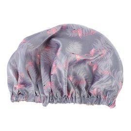 IWOWHERO 1pc Double Satin Sleep Hat for Women Hair Care Bonnet Grey Flamingo Design for Nighttime Use Protects Hairstyle and Pillowcase
