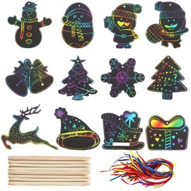 VEQENIFY Pack of 48 Christmas Scratch Pictures, Scratch Pictures for Children, Rainbow Christmas Scratch Paper, Crafts Christmas Children, Scratch Painting Set, Scratch Pictures Christmas for