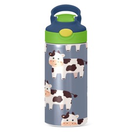 YETTASBIN Cute Cow Water Bottle for Kids, 12 oz Leakproof Double Walled Insulated Stainless Steel Water Bottle Travel Tumbler with Straw Lid for Girls Boys Toddlers