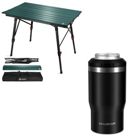VILLEY Portable Camping Table and HAUSHOF 12 oz 4 in 1 Can Cooler