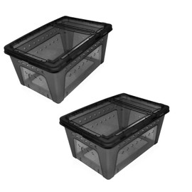 OMEM Portable Reptile Terrarium Habitat for Mini Pet Houses Breathable Holes Stackable Container (2PCS-Black-L)
