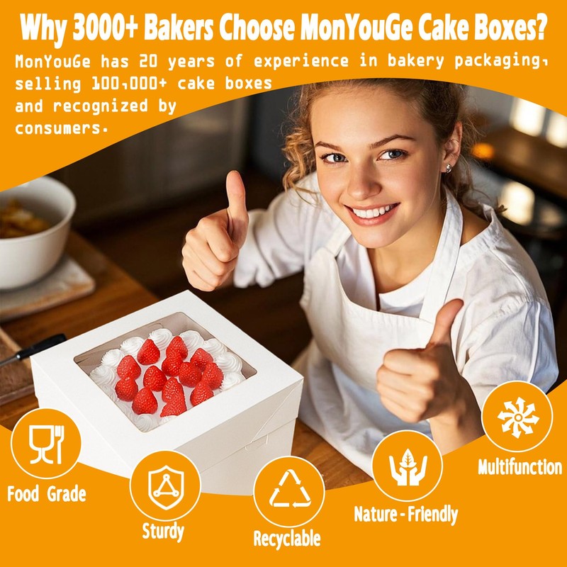 MonYouGe 12x12x12 Inches Cake Boxes with Cake Boards, 3 Pack