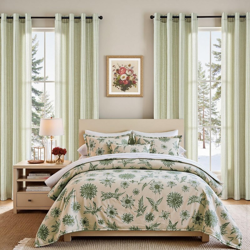 JINCHAN Linen Curtains for Living Room Sage Green on Beige