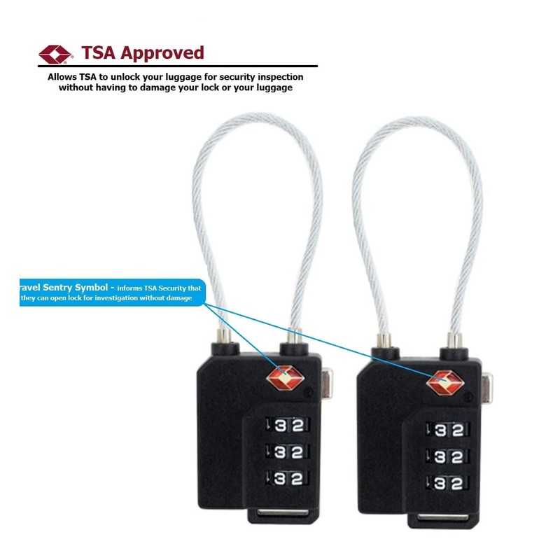 2 x V.S.P. Luggage Locks TSA Approved, Cable Travel Locks,