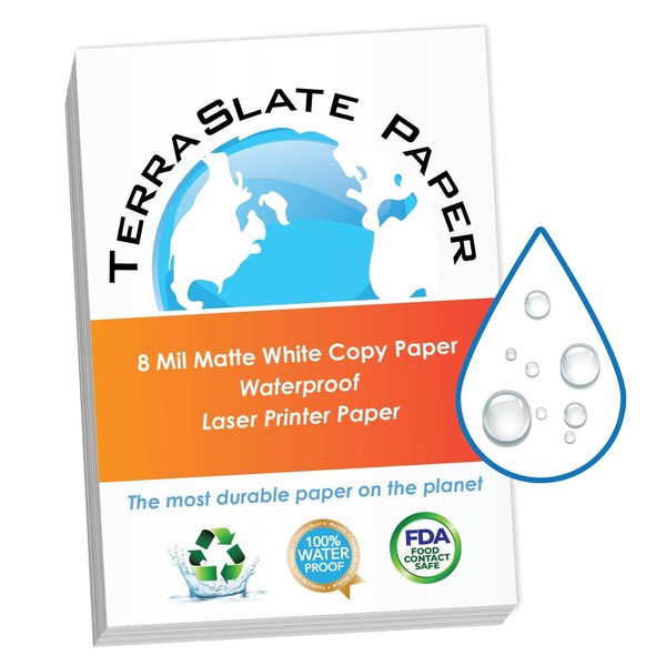 TerraSlate Copy Paper Waterproof Laser Printer, Rain Weatherproof, 8 MIL, 8.5x11-inch, 50 Sheets