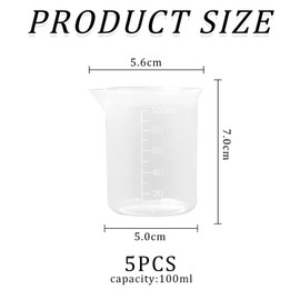 TVSVKWE 5 Pieces Of 100Ml Measuring Cup, Transparent Plastic Measuring Cup, Liquid Measuring Tool, With Scale Measuring Cup, Suitable For Laboratory And Kitchen.