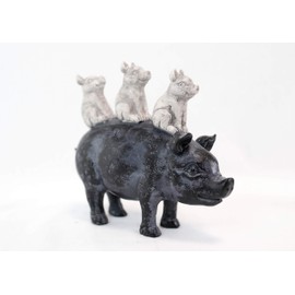 Ebros Piggyback Ride Rustic Farmhouse 3 Little Piglets Sitting On Swine Pig Mother Family Statue 8" Long Country Porcine Pigs Hogs Boars Animal Farm Vintage Antique Style Finish Collectible Figurine
