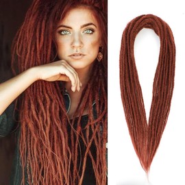 Ajsowju Straight Dreadlocks Synthetic Straight Double Ended Dreadlock Extensions 24inches 10 Strands Thin 0.6cm Soft Red Brown DE Dreadlock Extension for Women (Straight 10 Strands, 350#)