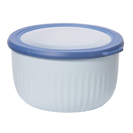 Oggi Prep, Store & Serve Plastic Bowl w/See-Thru Lid- Dishwasher, Microwave & Freezer Safe, (2.6 qt) Blue w/Dk Blue Lid
