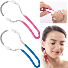 YALOJE 2pcs Manual Facial Hair Remover, Portable Stainless Steel Spring Epilator, Mild Facial Threading Hair Remover for Women Men - Blue, Pink