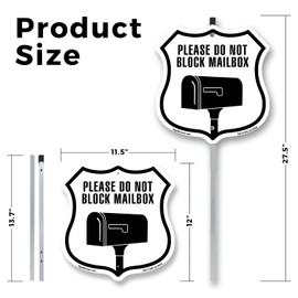 Please Do Not Block Mailbox 12 inch X 12 inch Shield Shaped Commercial Grade Plastic Sign with Aluminum Mounting Stake Weather Resistant Made in the USA