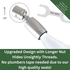 High Sierra® Classic™ Solid Metal 1.25 GPM Award Winning, Ultra Low Flow Shower Head. Patented Nozzle Never Clogs. Long Nut Hides Shower Arm Threads. Brushed Nickel Finish