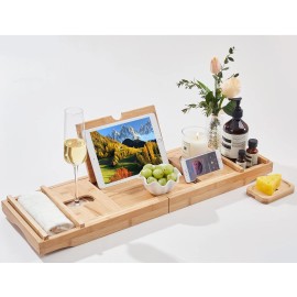 Headley Tools Tray Expandable Bath Caddy with Wine and Book Holder Headley Tools Bathtub Caddy