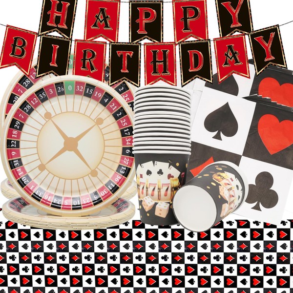 Doyomtoy ALA Vegas Theme Party Tableware, 62 Pieces, Casino Party