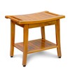 20" Premium Teak Shower Bench with Shelf & Handle, Solid
