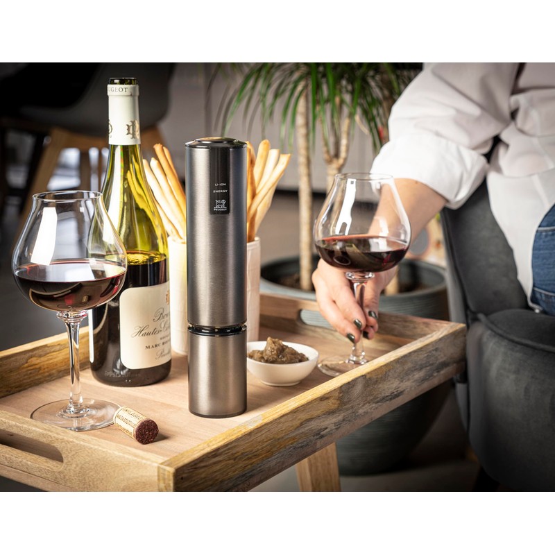 Peugeot Elis Touch Rechargeable Electric Corkscrew With Foil Cutter, Carbone