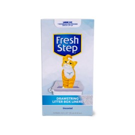 Fresh Step Drawstring Cat Litter Box Liners, Unscented, Size Large, 30" x 17" | Kitty Litter Bags - Cat Litter Liners for Rectangle or Oval Litterboxes, 15 Count - 12 Pack