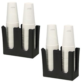 Tirifer 2 Pack Disposable Paper Cup Dispenser, Coffee Cup and Lid Holder, 2 Compartment Coffee Cup and Lid Storage Organizer Holder for Countertop Coffee Station Bar Restaurant Breakroom, Black