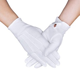 Parade Gloves / Etiquette Gloves for Men and Women, White Cotton Formal Tuxedo Costume Honour Guard Gloves with Snap Closure - Inspection Gloves For Coins, Jewellery, Silver -