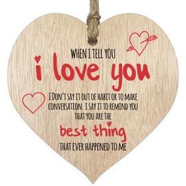 Hanging Wooden Heart Sign Plaque - I Love You, You Are The Best Thing - Cute Christmas Birthday Valentines Gifts for Girlfriend Wife Light Wood Hearts Sign, Rude Romantic I Love You Gifts for Her Him