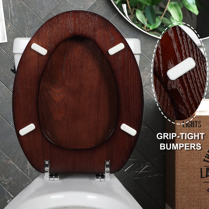 Angel Shield Durable Wood Veneer Natural Toilet Seat Metal Hinged