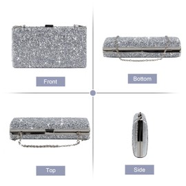 Freiesoldaten Women's Sparkle Evening Handbag Two Sides Sparkling Clutch Bag for Wedding Prom Cocktail Party, silver, Coupling