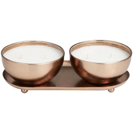 Deco 79 Metal Decorative Candle Tropical Breeze Scented 12 oz 2 Wick Aromatherapy Candle with White Wax, Set of 2 Wax Aromatherapy Candle 10" W, 3" H, Copper