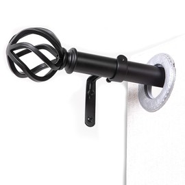 WORLD RODS Metal Black Curtain Rods 30 to 88 Inches, 1 Inch Modern Metal Drapery Rods, Adjustable Heavy Duty Brushed Nickel Curtain Pole, with Twisted Cage Finial(30"-88"Black)