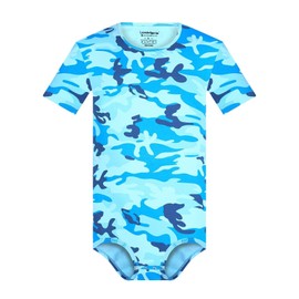 Landofgenie Short Sleeve Onesie Adult One Piece Pajamas Camouflage Bodysuit Button Crotch Top for Men - Camo Blue 3XL