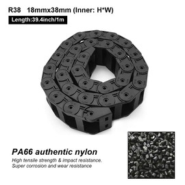 LMioEtool R38 18mm x 38mm(Inner H x Inner W) Black Plastic Cable Wire Carrier Drag Chain 1M Length for CNC, with End Connectors - Bridge Type (Inner Side openable)