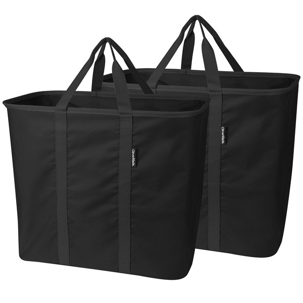 CleverMade SnapBasket LaundryCaddy/CarryAll XL Pop-Up Hamper, Collapsible Laundry Basket, and Extra-Large Tote Bag, Pack of 2, Black