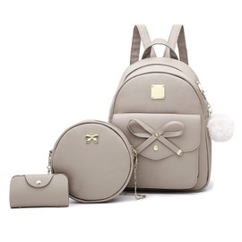 Aogist Mini Leather Backpack Purse 3-Pieces Fashion Bowknot Zipper Bags Cute Casual Travel Daypacks for Women (Dark Apricot)