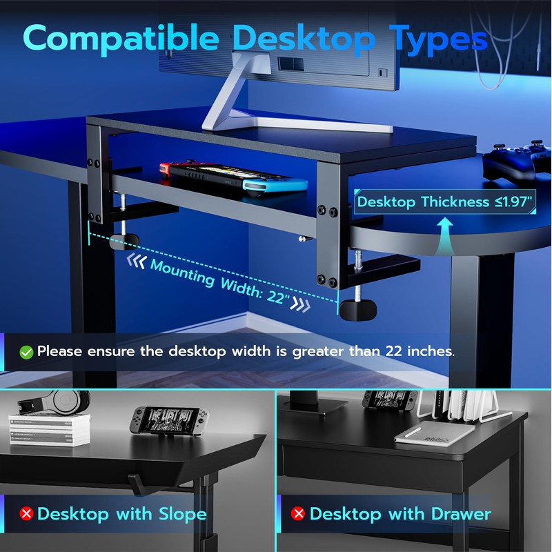 ARES WING 21.7 inches Desk Extender Shelf, 21.7"x 9.8" Versatile