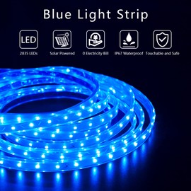 Solar LED Strip Outdoor, 5 m 280 LEDs Dimmable Blue Light LED Strip with 8 Lighting Modes IP67 Waterproof 2835 SMD Light Tubes for Garden Trees Christmas Party Decoration