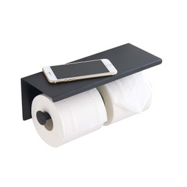 BGL 304 Stainless Steel Double Toilet Paper Holder Wall Mounted Matte Black Two Heads Roll Tissue Paper Holder with Shelf (Black)