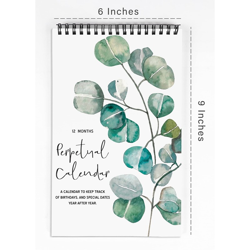 Inkdotpot Greenery Perpetual Calendar, Important Dates to Remember- 6x9 Monthly