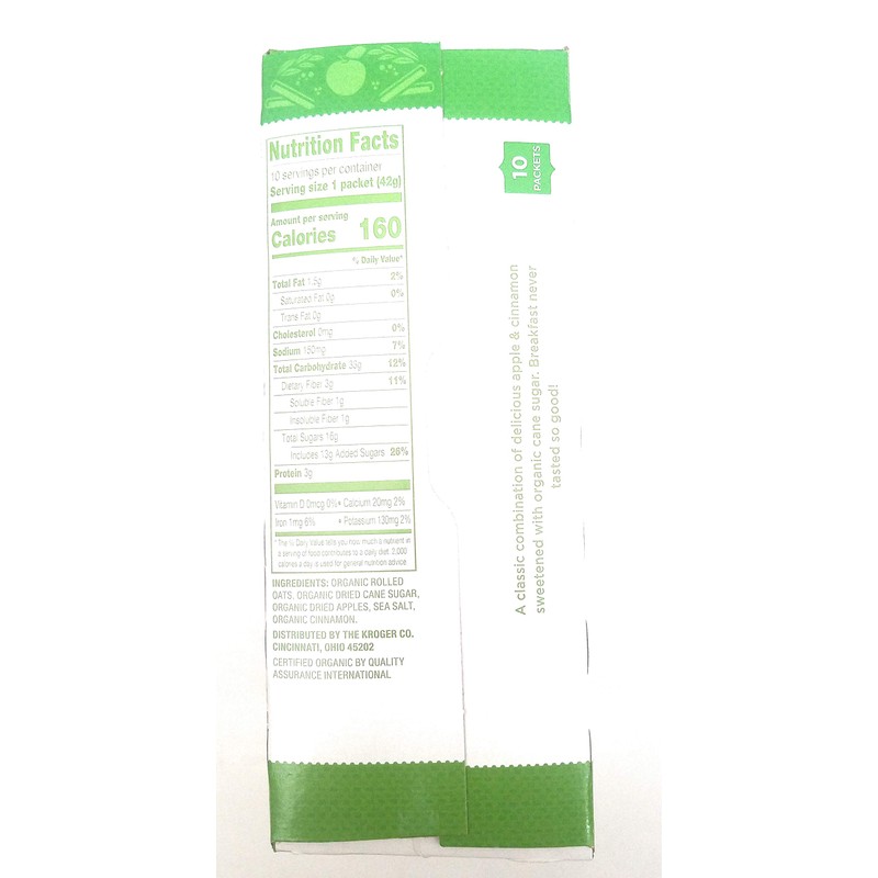 Simple Truth USDA Organic Instant Oatmeal Apple Cinnamon 10 Packets