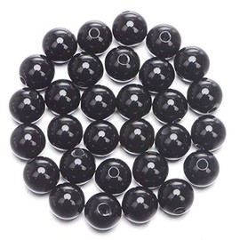 AD Beads Natural Gemstone 10mm Round Loose Beads Big Hole 2mm Sized 30pcs (Black Agate)